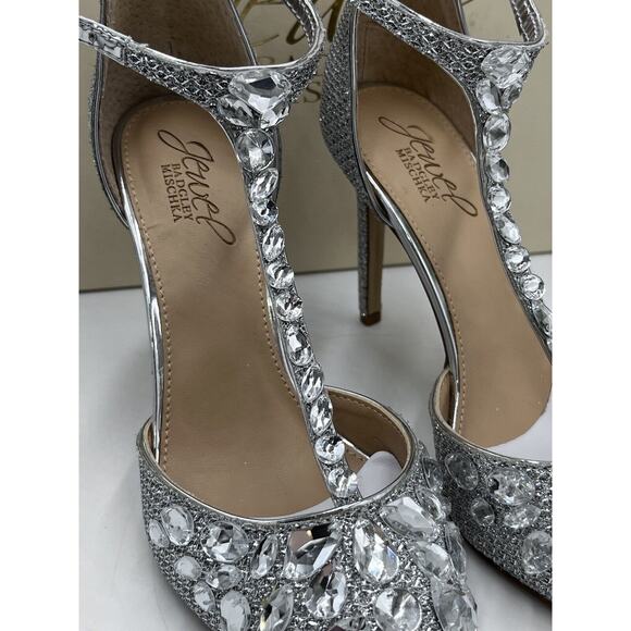 Badgley Mischka Jewel Womens Silver Rhinestone Umay Pointed Toe Stiletto Sz 6 - Picture 12 of 16